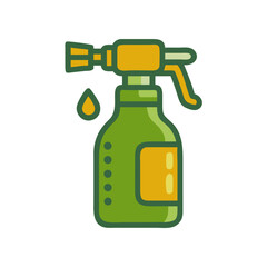 Green spray bottle with yellow nozzle and drop