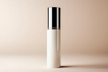 Cosmetic Bottle on Beige Backdrop