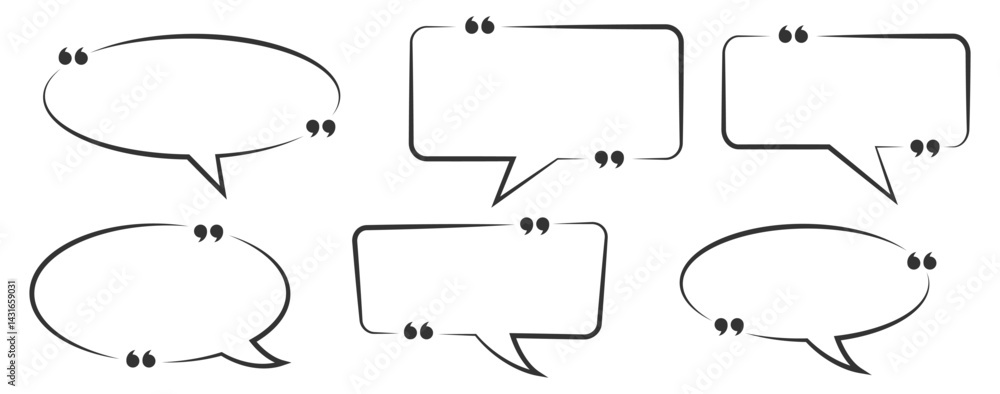 Poster collection of quote box frames and icons. blank template of quote remarks. empty speech and quote bu