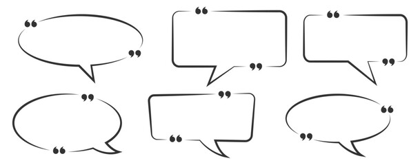 Obraz premium Collection of quote box frames and icons. Blank template of quote remarks. Empty speech and quote bubbles of different forms. Textbox. Quote box frame set. Blank quote boxes for text. Quotation bubble