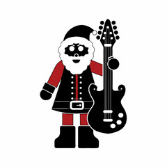 creative Silhouette Santa with Guitar Icon Vector Illustration 