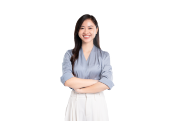 portrait of young asian businesswoman posing on background