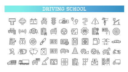 Set of outline driving school icons. Web icon set