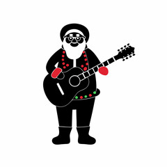 creative Silhouette Santa with Guitar Icon Vector Illustration 