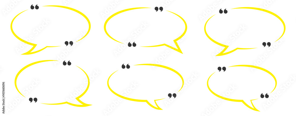 Poster collection of yellow quote box frames and icons. empty speech and quote bubbles. yellow quote box fr