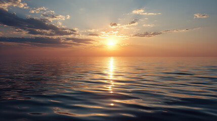 Obraz premium The sun sets over the tranquil ocean waters, creating a beautiful display of shimme light and colors as the sky transforms into an orange and pink s.