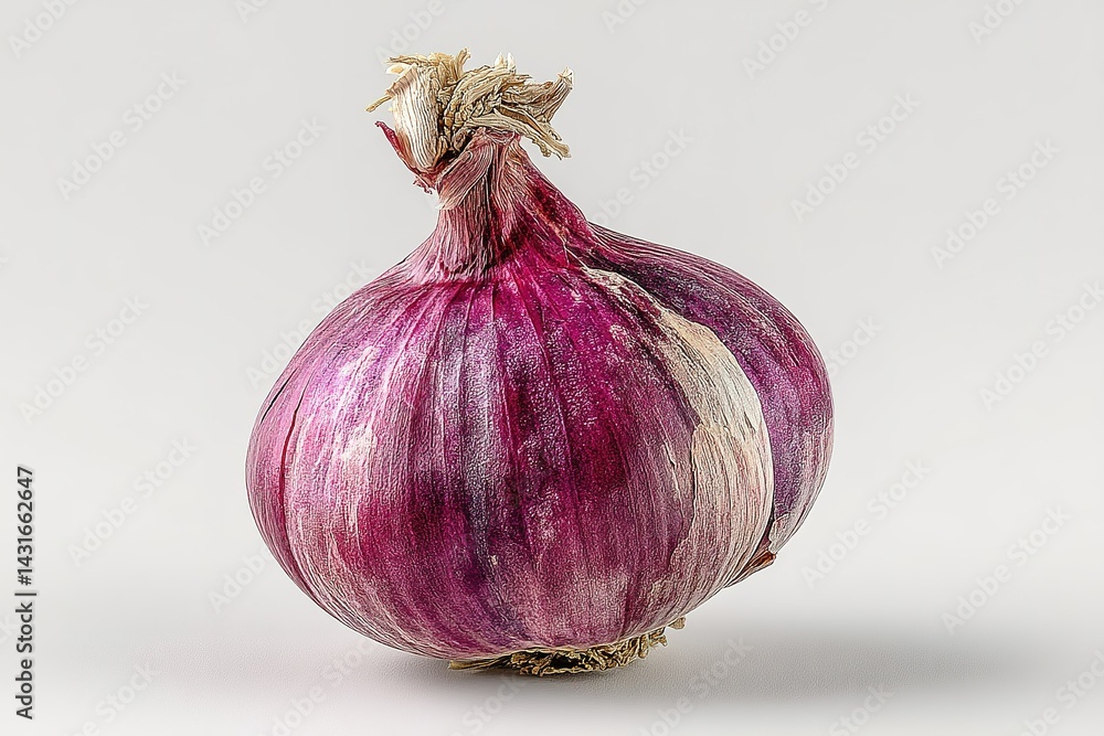 Poster fresh red onion on neutral background highlighting its vibrant color and texture