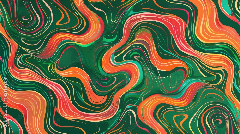 Poster abstract fluid pattern with vibrant colors in green, yellow, and pink tones. psychedelic design for 