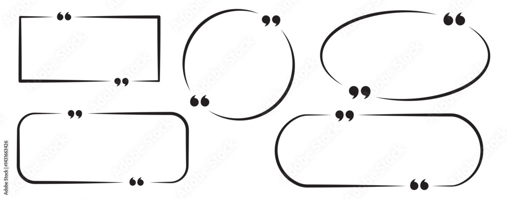 Poster collection of quote box frames and icons. blank template of quote remarks. empty speech and quote bu