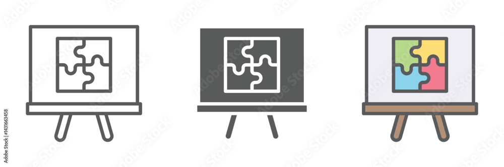 Poster problem solving icons set – vector illustrations in multiple styles