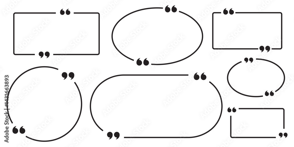 Poster collection of quote box frames and icons. blank template of quote remarks. empty speech and quote bu