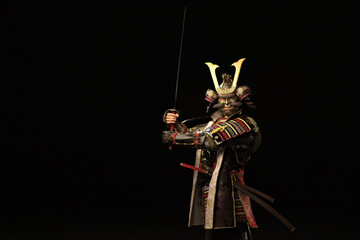3D illustration of a Samurai wearing traditional armor and holding a sword