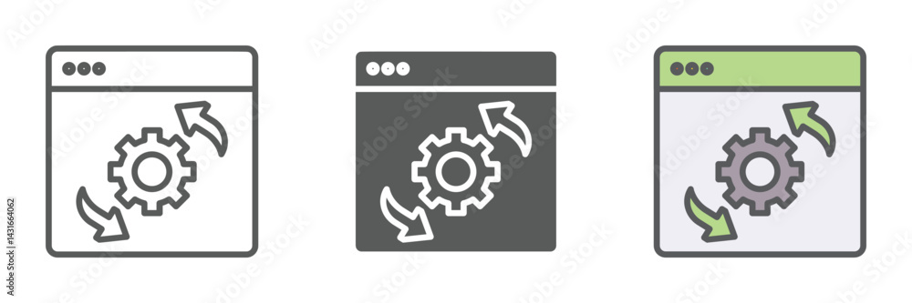 Poster process icons set – vector illustrations in multiple styles
