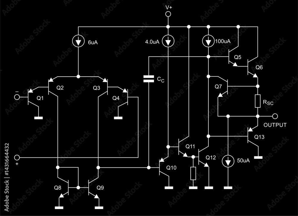 Aufkleber schematic diagram of analog electronic device on paper sheet. vector drawing electrical circuit with