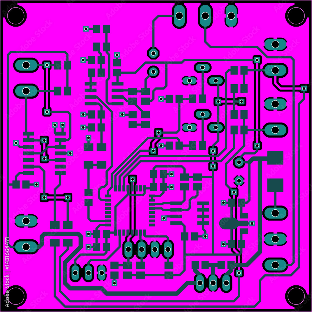 Poster tracing conductors of printed circuit board of electronic device. vector engineering drawing of pcb 