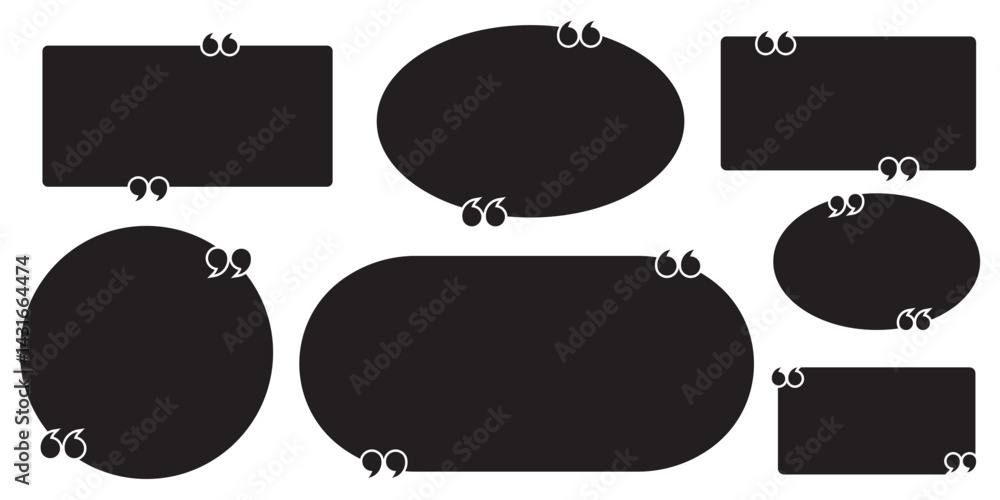 Poster collection of quote box frames and icons. blank template of quote remarks. empty speech and quote bu