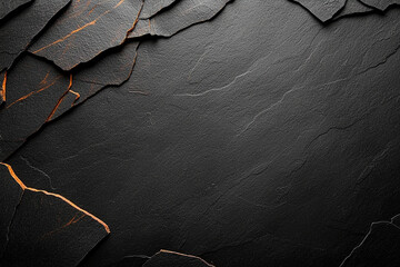 textured black background with layered slate like pieces, featuring subtle orange veins that add depth and contrast, perfect for design and text applications