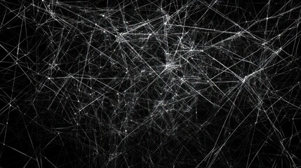 Abstract network of interconnected lines and nodes on black background.