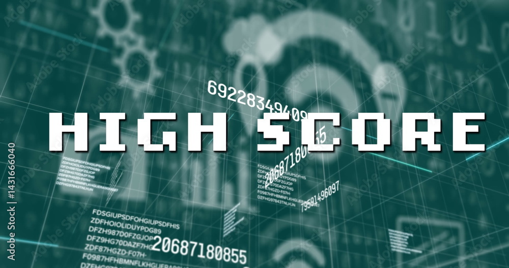 Poster image of high score text over data processing and icons
