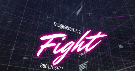Image of fight text over data processing