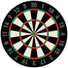 Dartboard vector against transparent background. Darts is a competitive sport in which players throw darts at a dartboard.