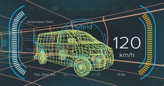 Fototapeta Image of car panel over digital car
