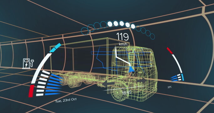 Image of car panel over digital lorry - Powered by Adobe