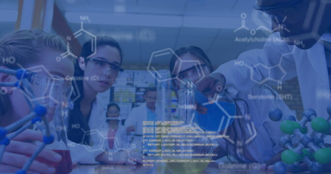 Image of data processing over diverse students in lab - Powered by Adobe