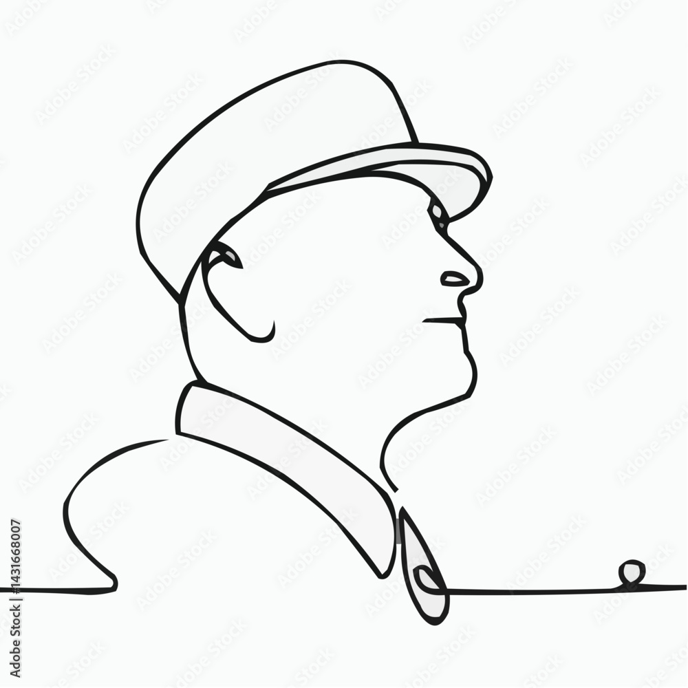 Poster man in profile sketch icon line art minimalist style