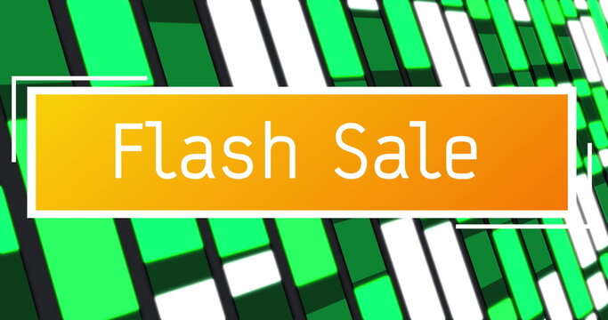 Digital image of flash sale text banner against green abstract shapes on black background