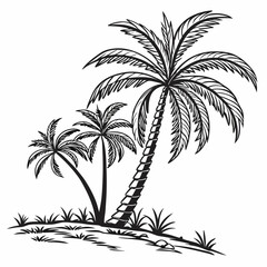 Palm tree line art vector isolated on white background
