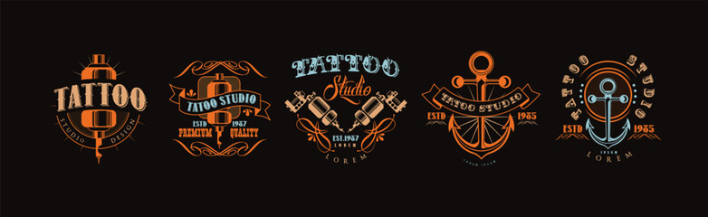 Obraz premium Tattoo Studio Logo and Label Design Template Vector Set