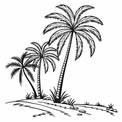 Palm tree line art vector isolated on white background