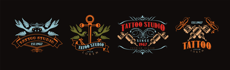 Tattoo Studio Logo and Label Design Template Vector Set