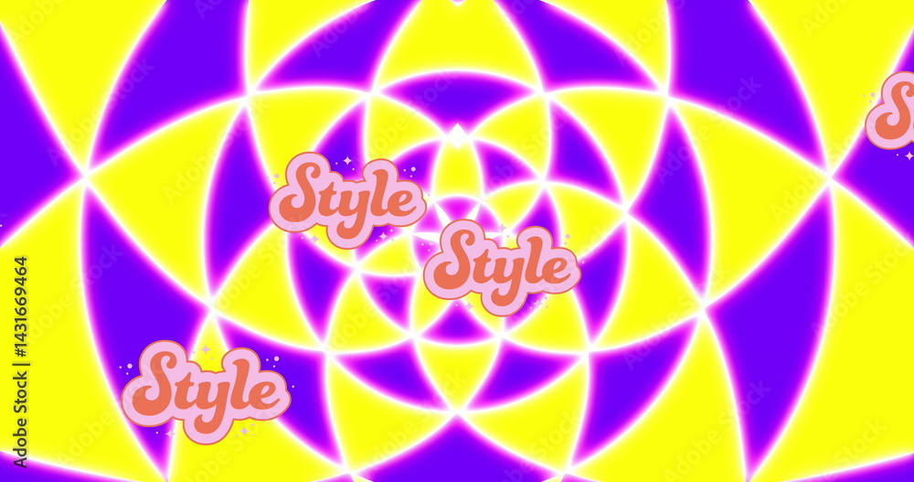 Poster image of style text over moving shapes on black background