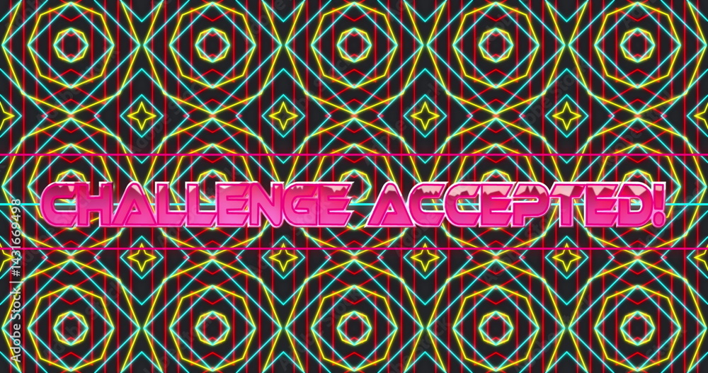 Poster image of challenge accepted text over shapes