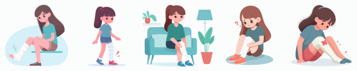 set vector teenager injured in the leg