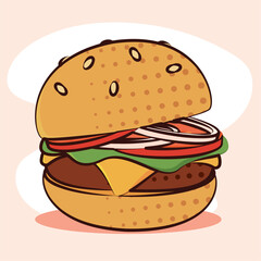 Cheeseburger with toppings. Vector