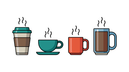 Warm Beverages: A collection of four distinct cups brimming with hot beverages, with a hint of steam. Each one exudes warmth and invites a moment of relaxation.