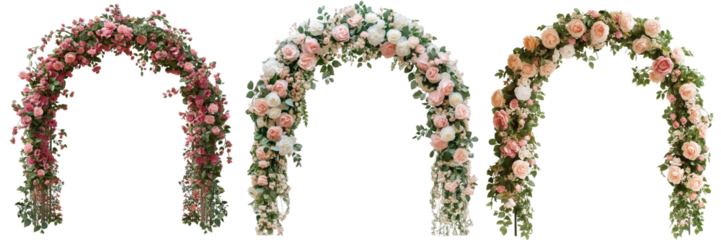 transparent png background. Ai generated - Set of A beautifully crafted pink arch decorated with roses transparent png background. Ai generated