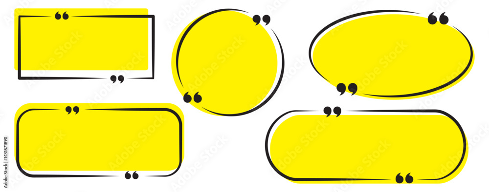 Poster collection of yellow quote box frames and icons. empty speech and quote bubbles. yellow quote box fr