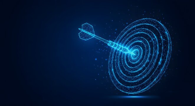 Focused Aim: Glowing Dart Hitting the Bullseye