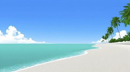 Fototapeta premium Idyllic tropical beach landscape with turquoise water, white sand, palm trees and sunny blue sky