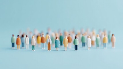 group of diverse individuals different races and ages standing in minimalistic composition