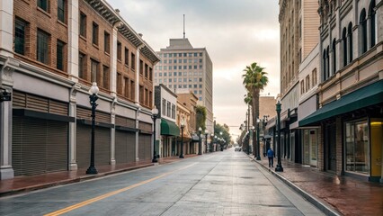 Naklejka premium Urban streetscape depicts downtown architecture and infrastructure in a cityscape perspective