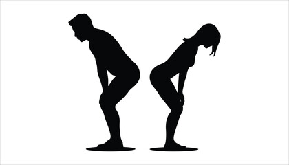 Silhouette of man and woman bending forward, black figure illustration