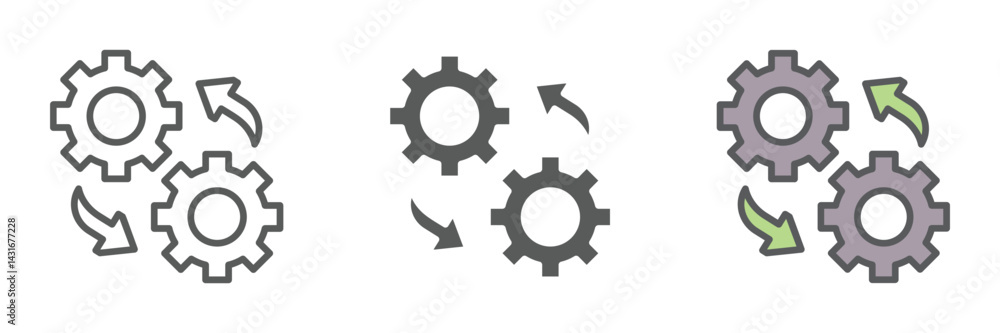 Poster system integration icons set – vector illustrations in multiple styles
