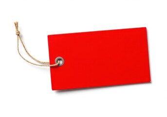 Red tag with string detail on white background