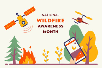NATIONAL WILDFIRE AWARENESS MONTH vector illustration