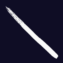 white paint brush stroke on a dark blue background. The edges of the stroke are uneven and textured, suggesting a dry brush or a quick application of paint.